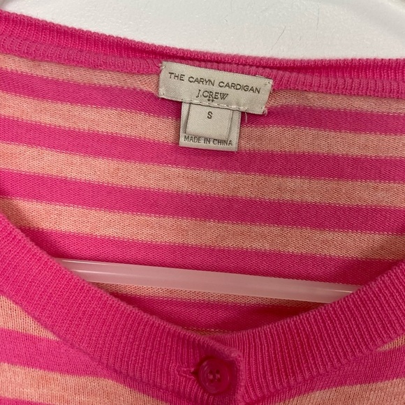 J Crew Caryn Cardigan Sweater Womens Size Small Pink Striped Round Neck Cotton - Picture 3 of 6